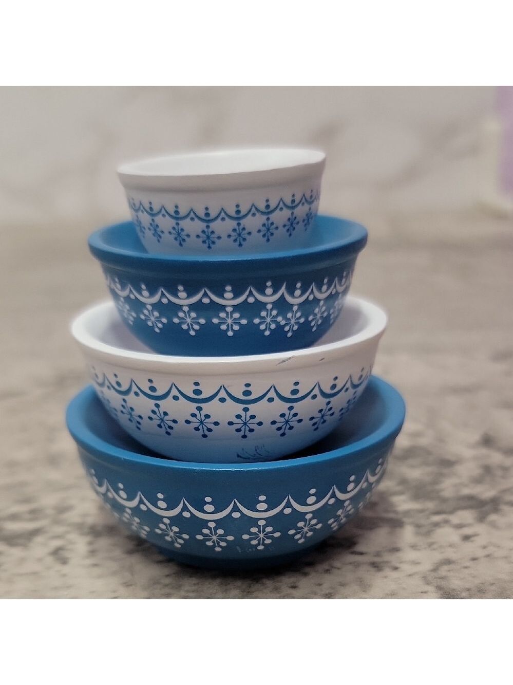 Stackable Snowflake Blue Miniature Pyrex Bowls  Decorative Fidget Toy
